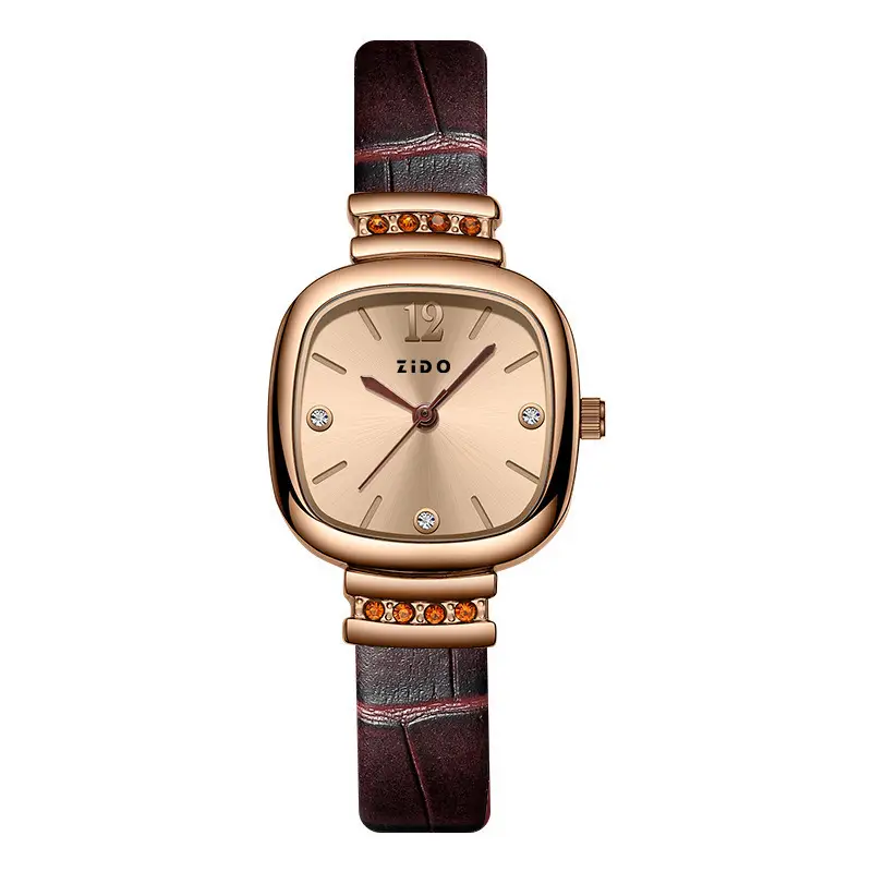 Women's Sugar Cube Quartz Watch Gold Leather Band