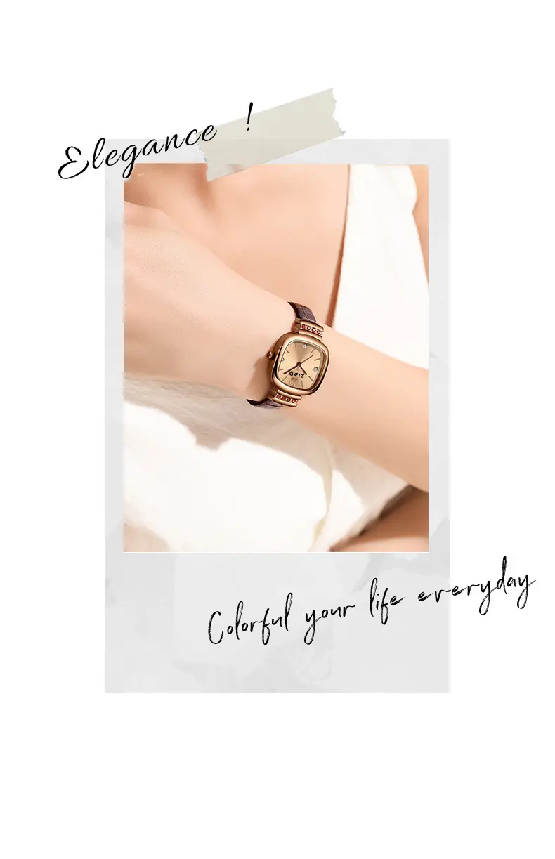 Women's Sugar Cube Quartz Watch Gold Leather Band — feature 4