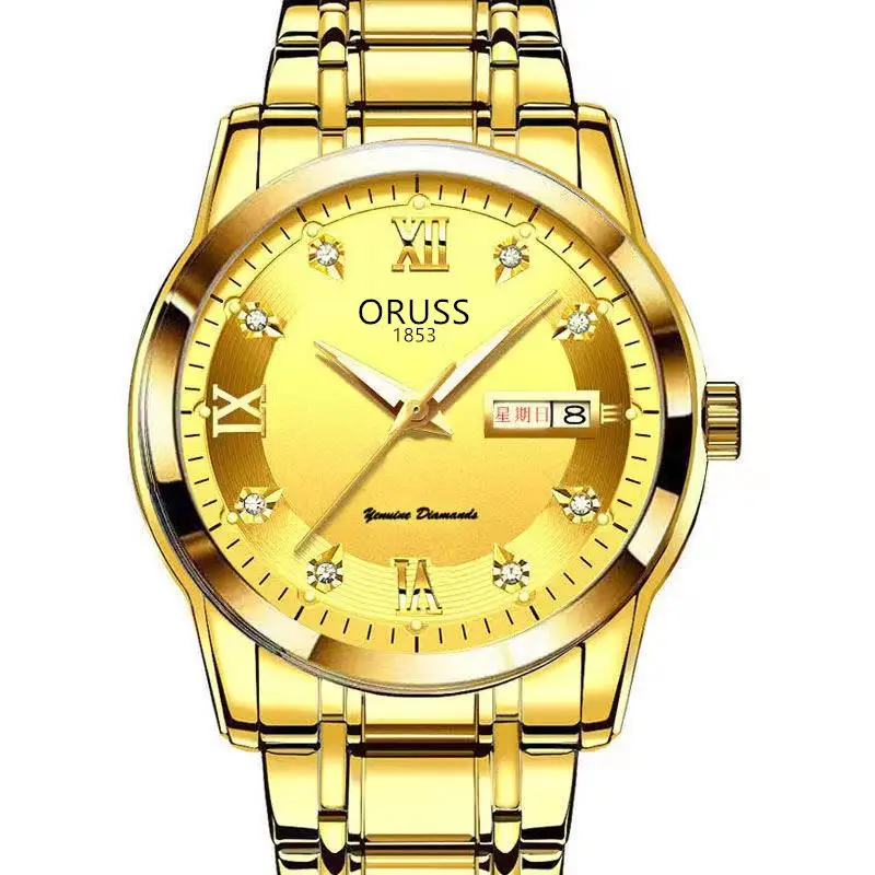 Gold Swiss Watch for Men Waterproof Diamond Luminous — feature 14