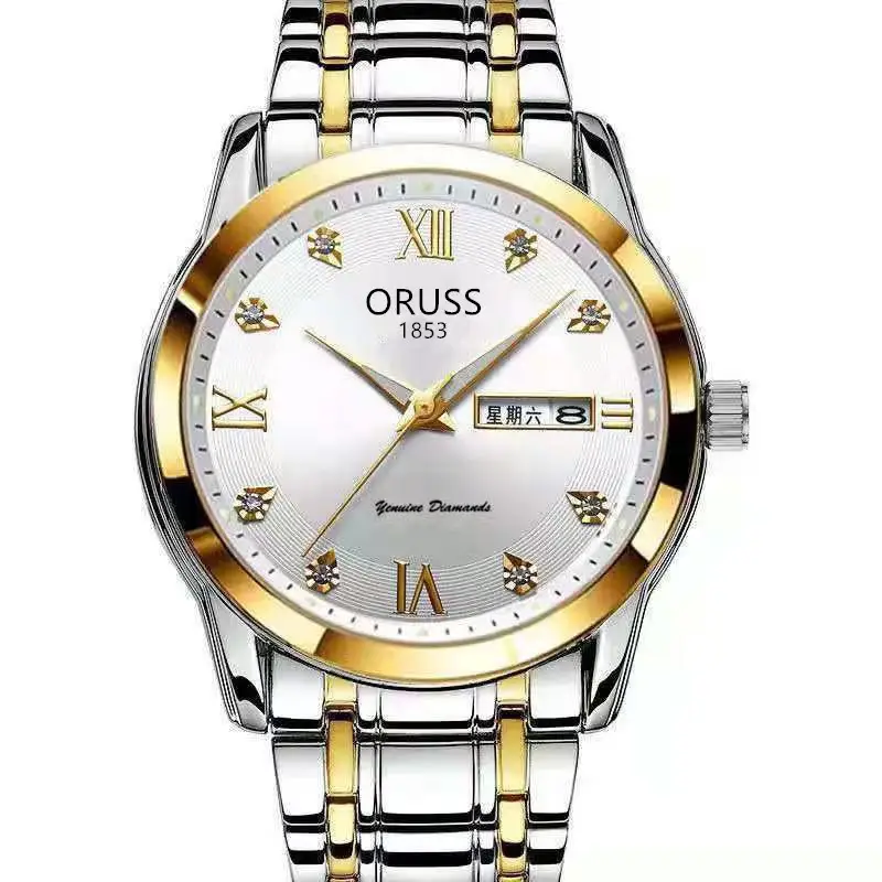 Gold Swiss Watch for Men Waterproof Diamond Luminous - Image 2