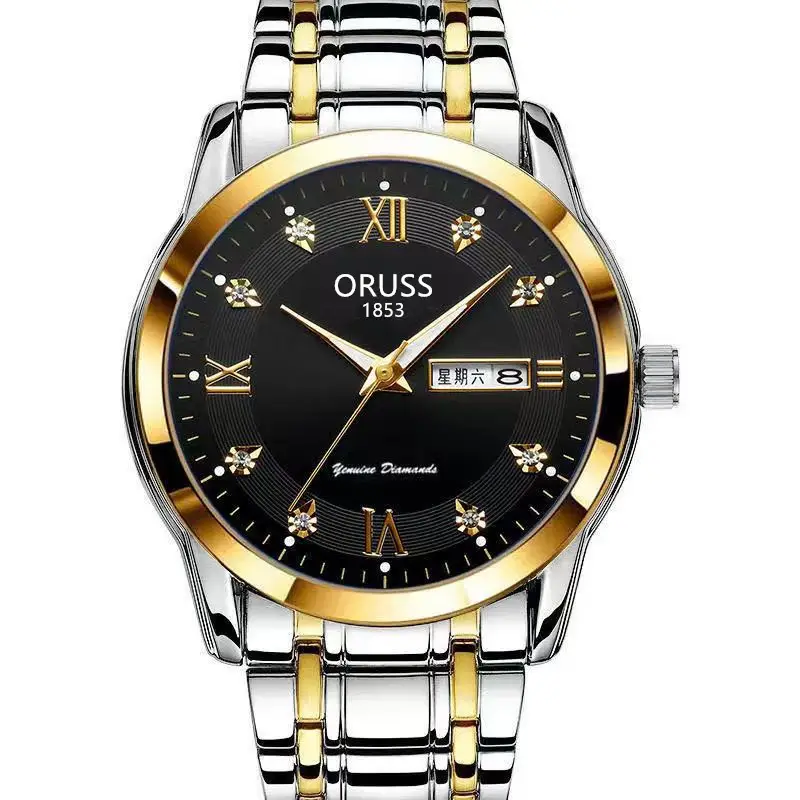 Gold Swiss Watch for Men Waterproof Diamond Luminous - Image 3