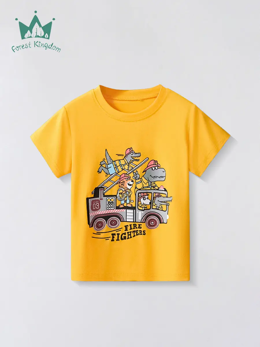 Yellow Fire Engine Graphic T-Shirt for Boys Kids - Image 2