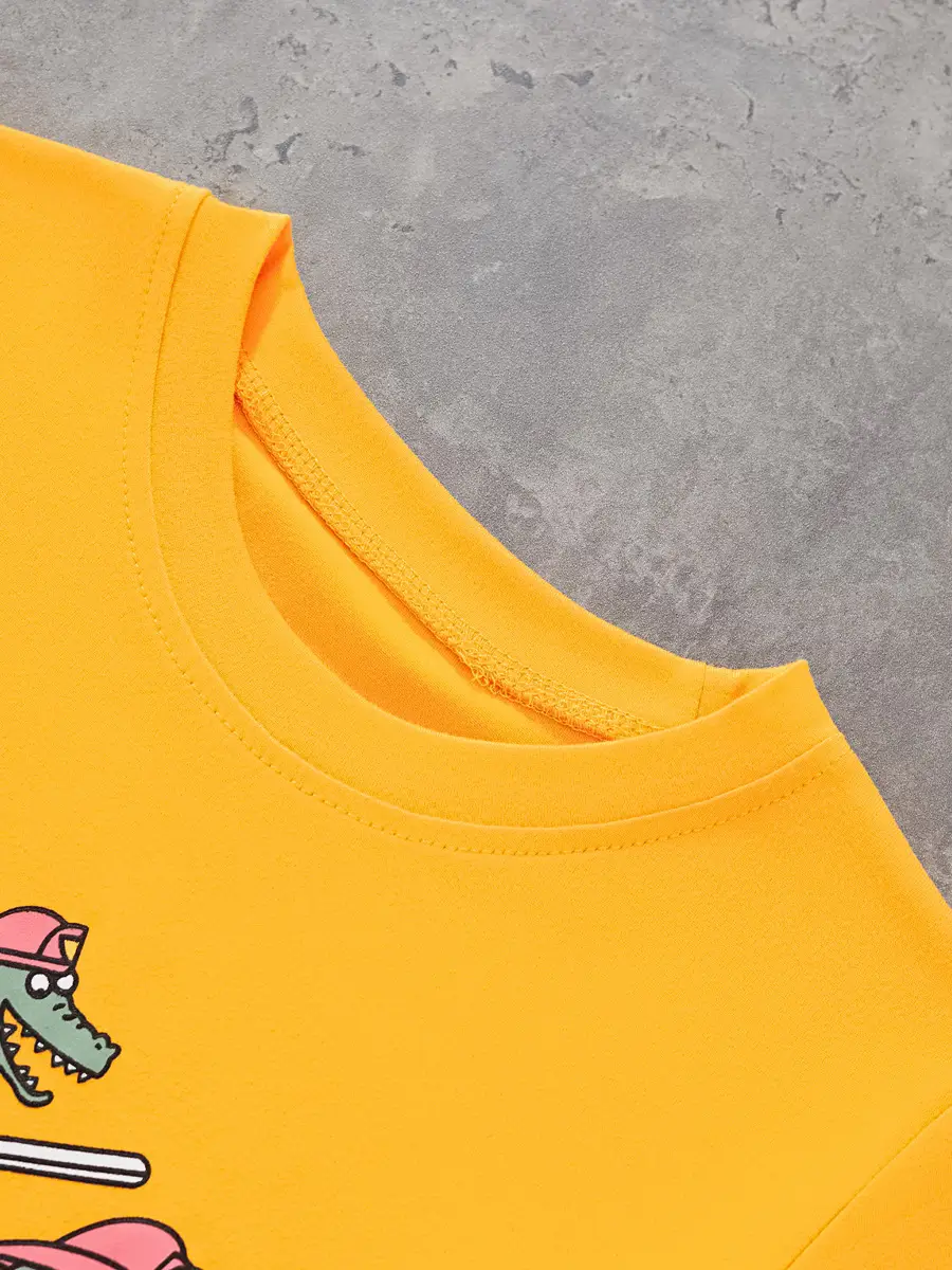 Yellow Fire Engine Graphic T-Shirt for Boys Kids - Image 3