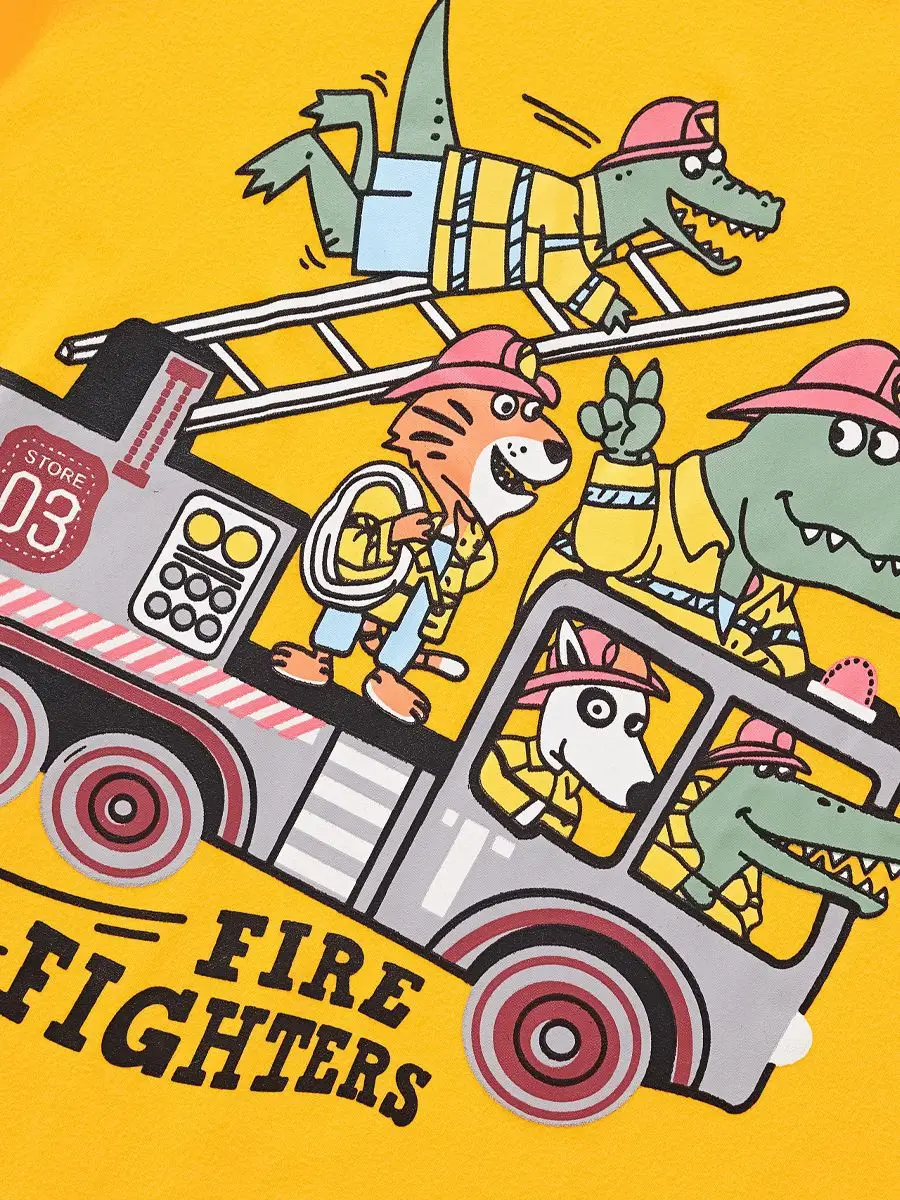 Yellow Fire Engine Graphic T-Shirt for Boys Kids - Image 6