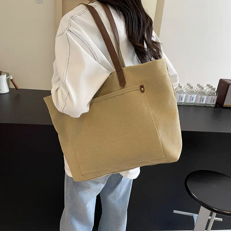 Women's Large Canvas Crossbody Bag Tan Korean Style