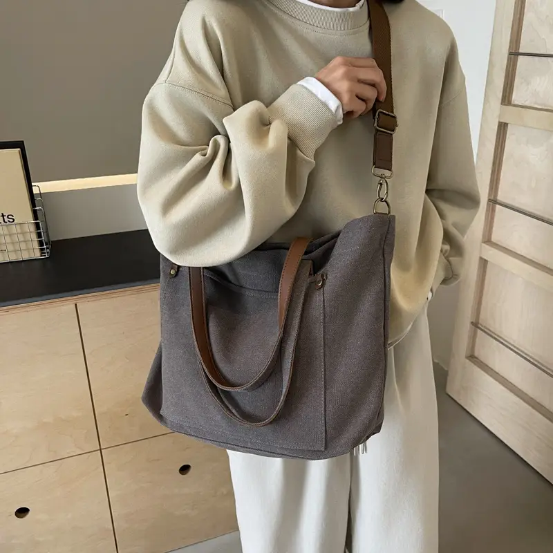 Women's Large Canvas Crossbody Bag Tan Korean Style