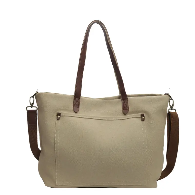 Women's Large Canvas Crossbody Bag Tan Korean Style