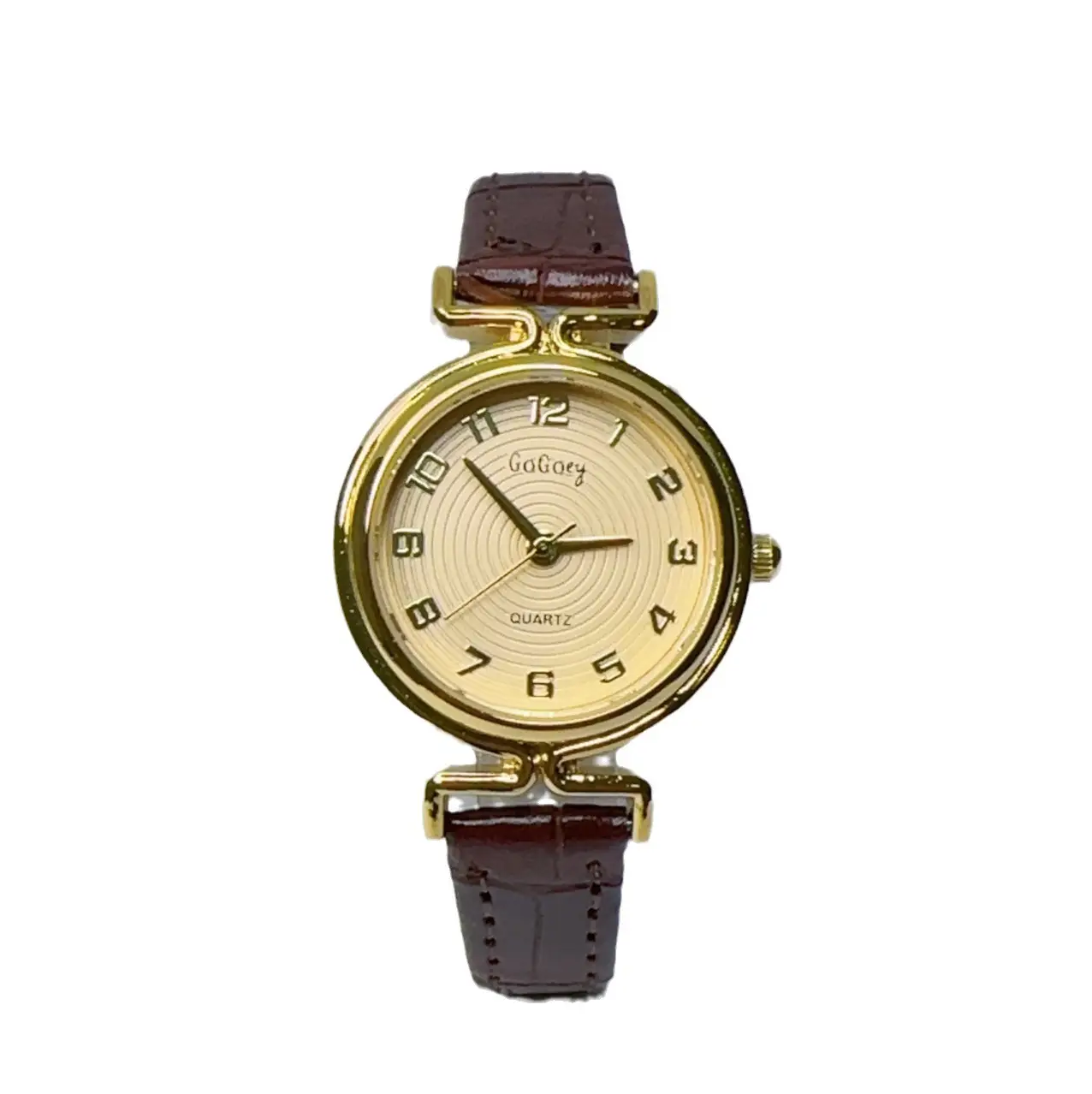 Women's Gold Dial Quartz Watch with Black Leather Strap - Image 9