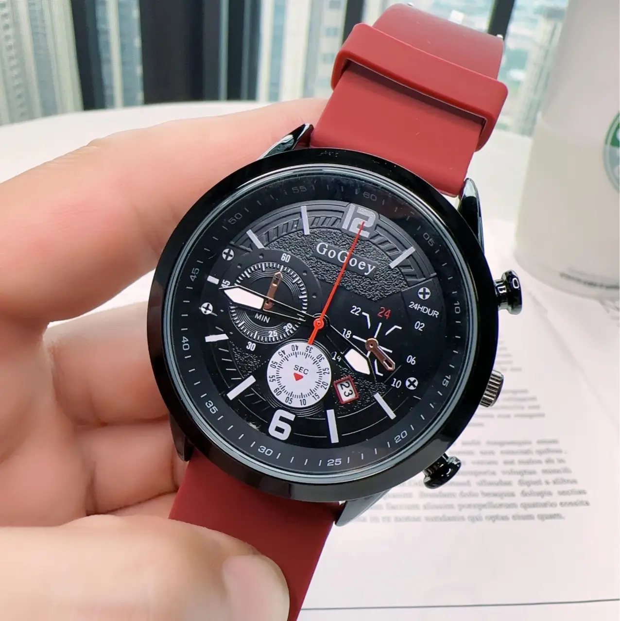 Gogoey Large Quartz Watch for Men Women Brown Silicone Sports Casual - Image 2