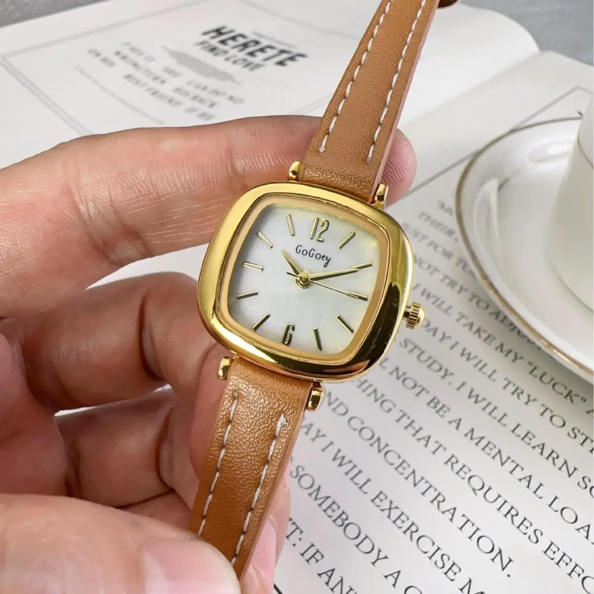 Women's Gold Square Quartz Watch Small Elegant Strap