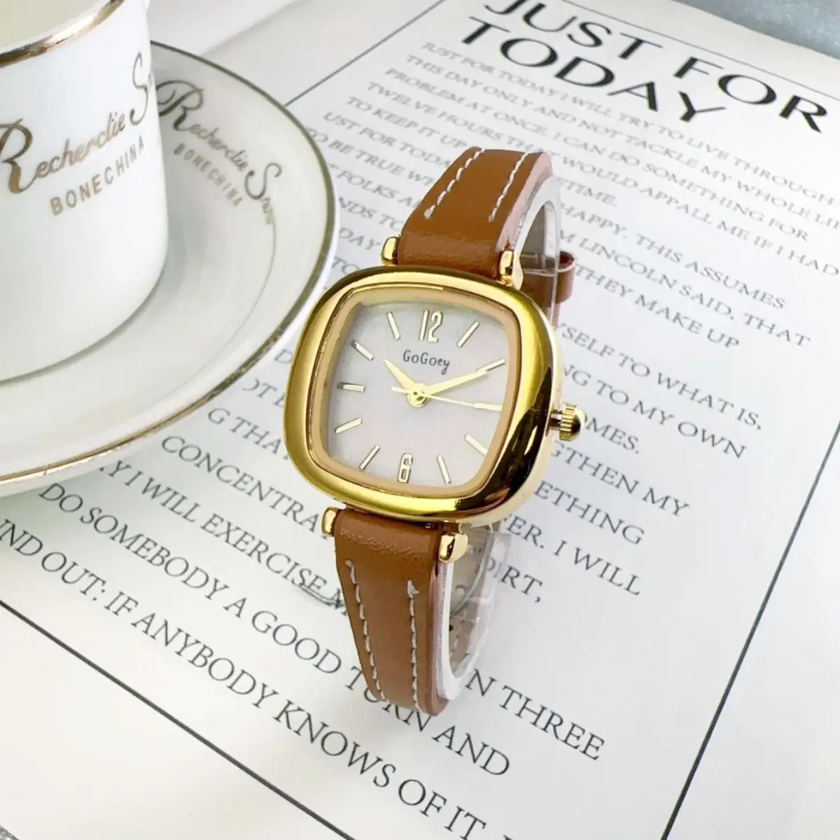 Women's Gold Square Quartz Watch Small Elegant Strap