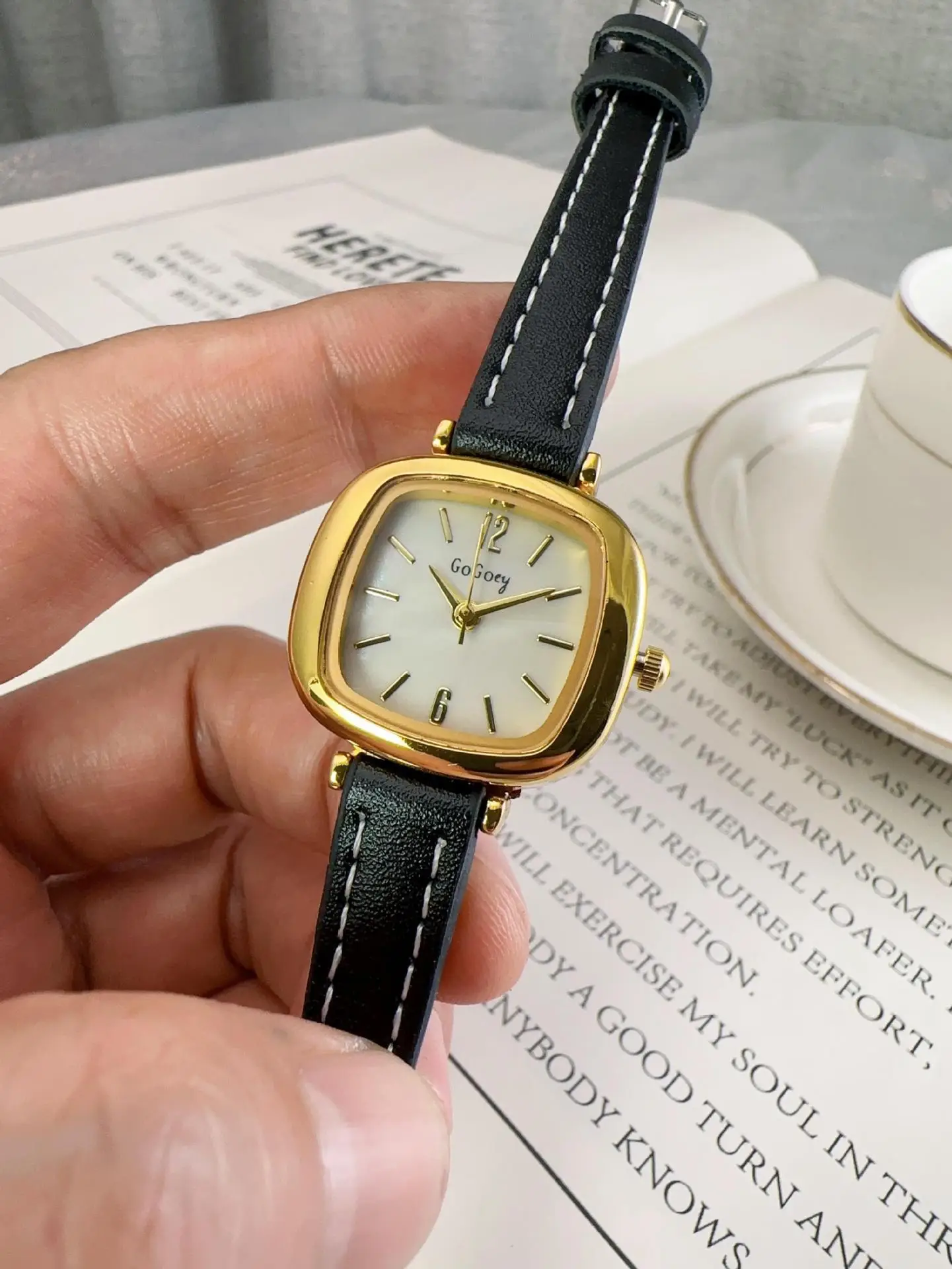 Women's Gold Square Quartz Watch Small Elegant Strap