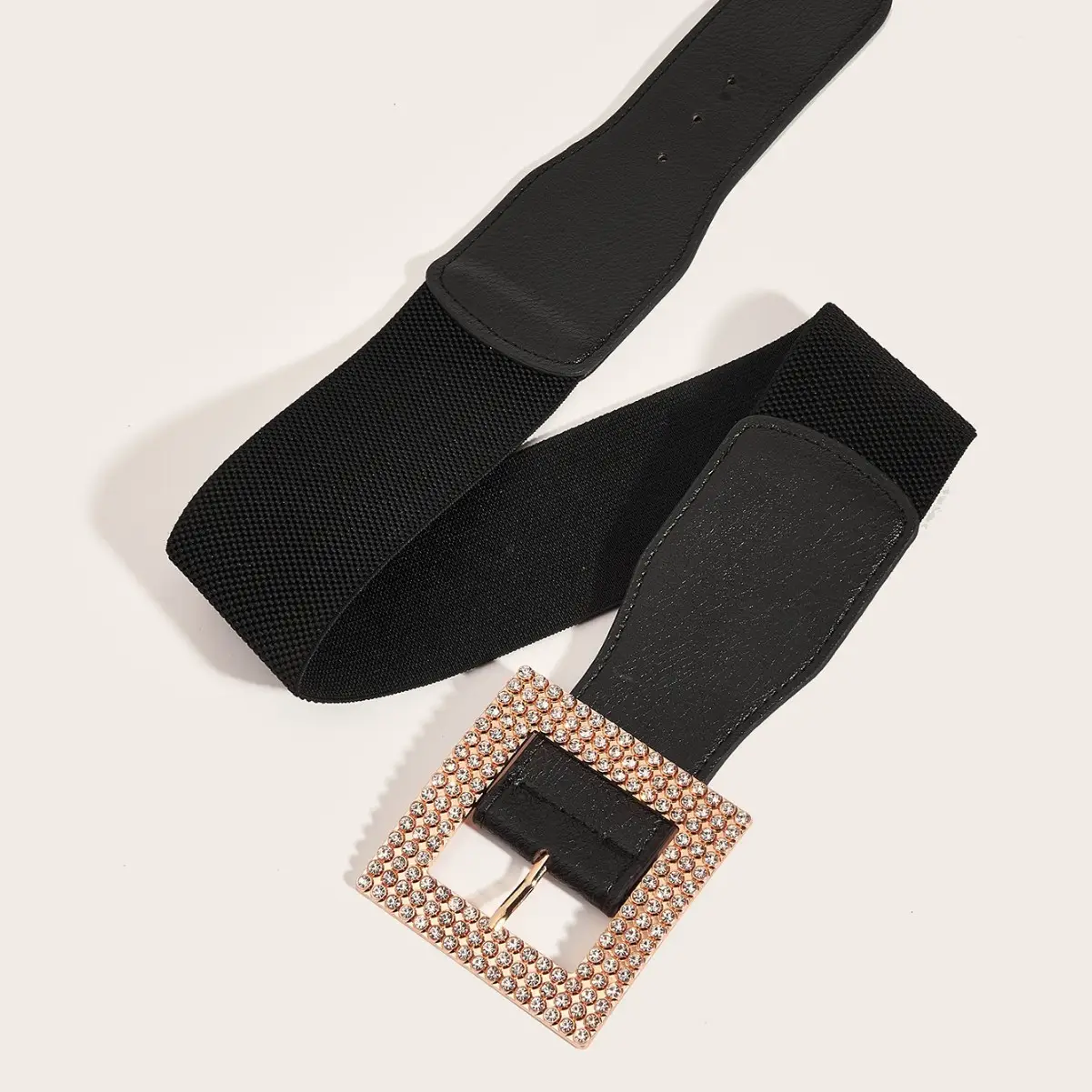 Women's Elastic Waist Belt with Square Buckle