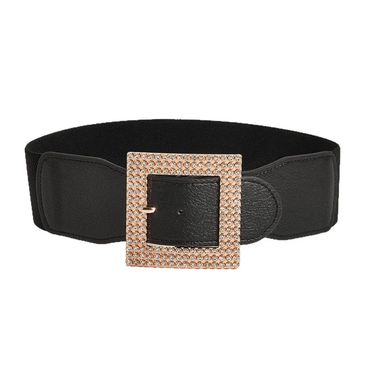 Women's Elastic Waist Belt with Square Buckle