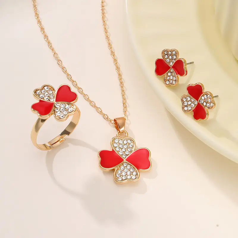 Red Four-leaf Clover Jewelry Set for Women - Image 6