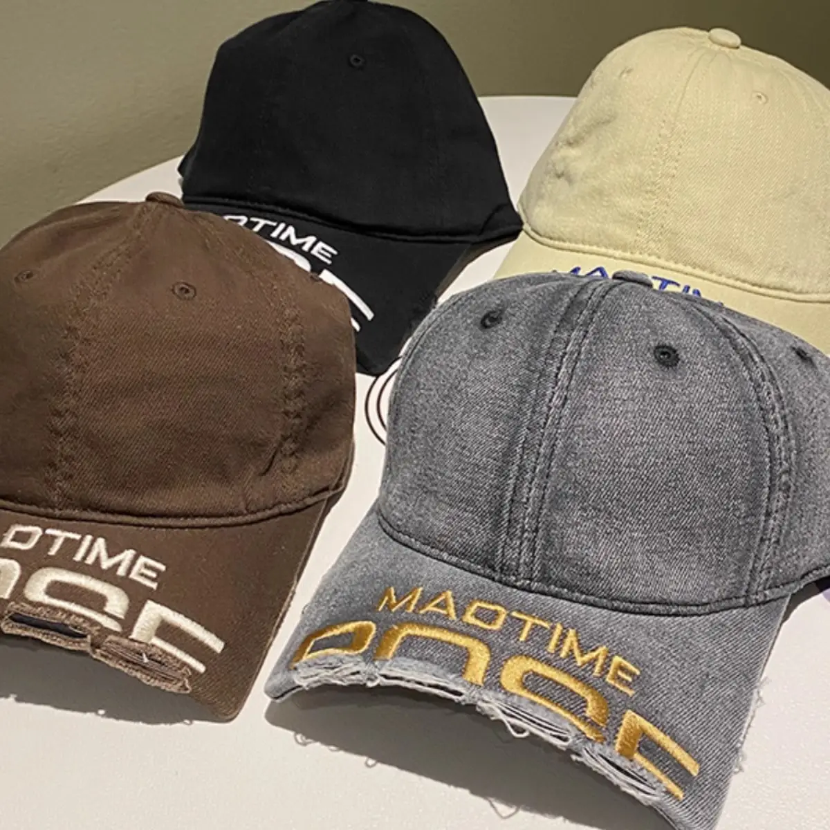 Women Distressed Denim Baseball Cap with Broken Eave & Embroidered Letter - Image 11
