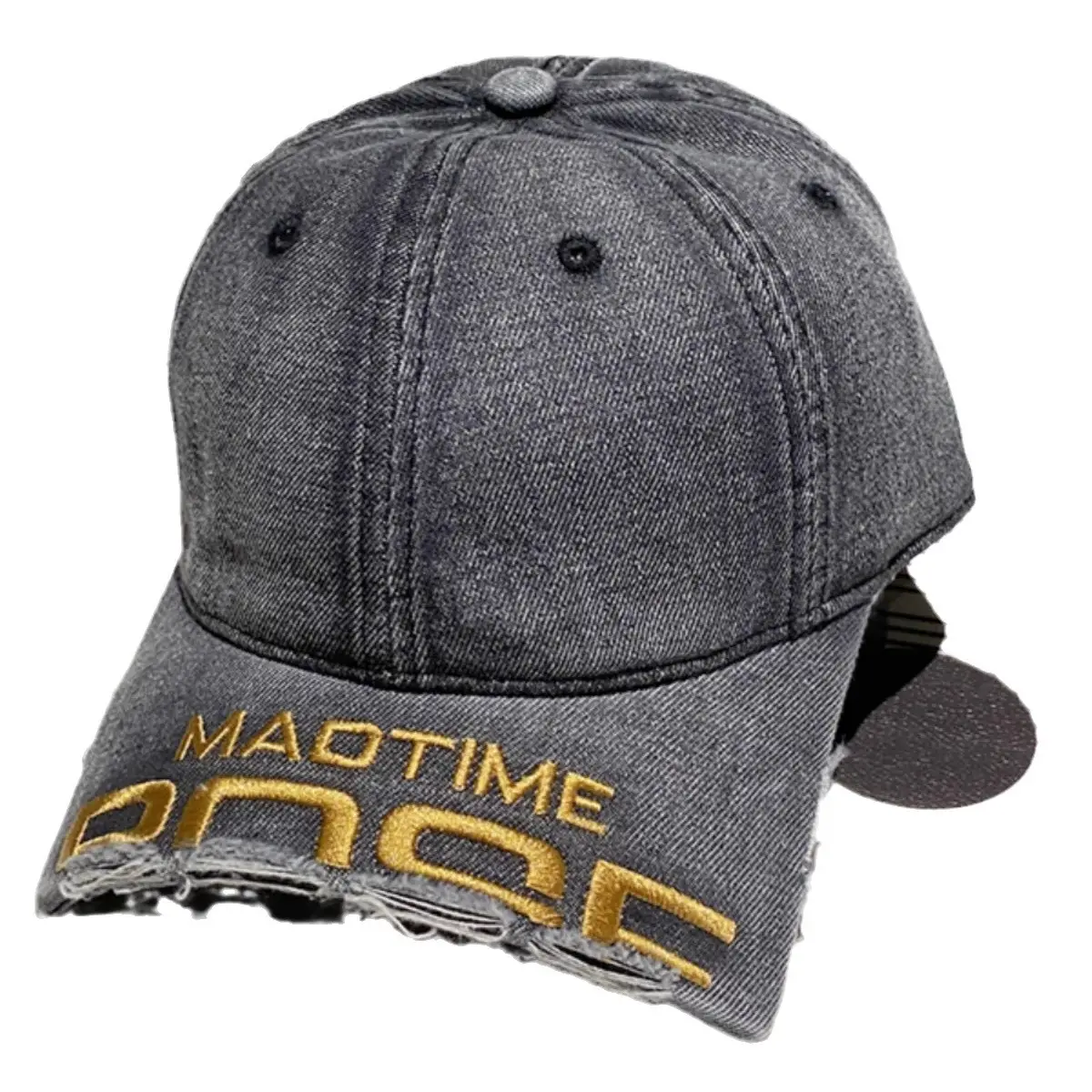 Women Distressed Denim Baseball Cap with Broken Eave & Embroidered Letter - Image 12