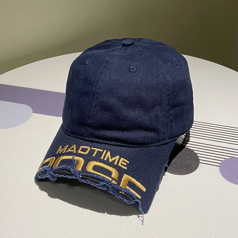 Women Distressed Denim Baseball Cap with Broken Eave & Embroidered Letter — feature 26