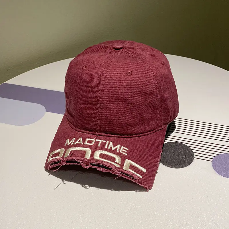 Women Distressed Denim Baseball Cap with Broken Eave & Embroidered Letter - Image 5