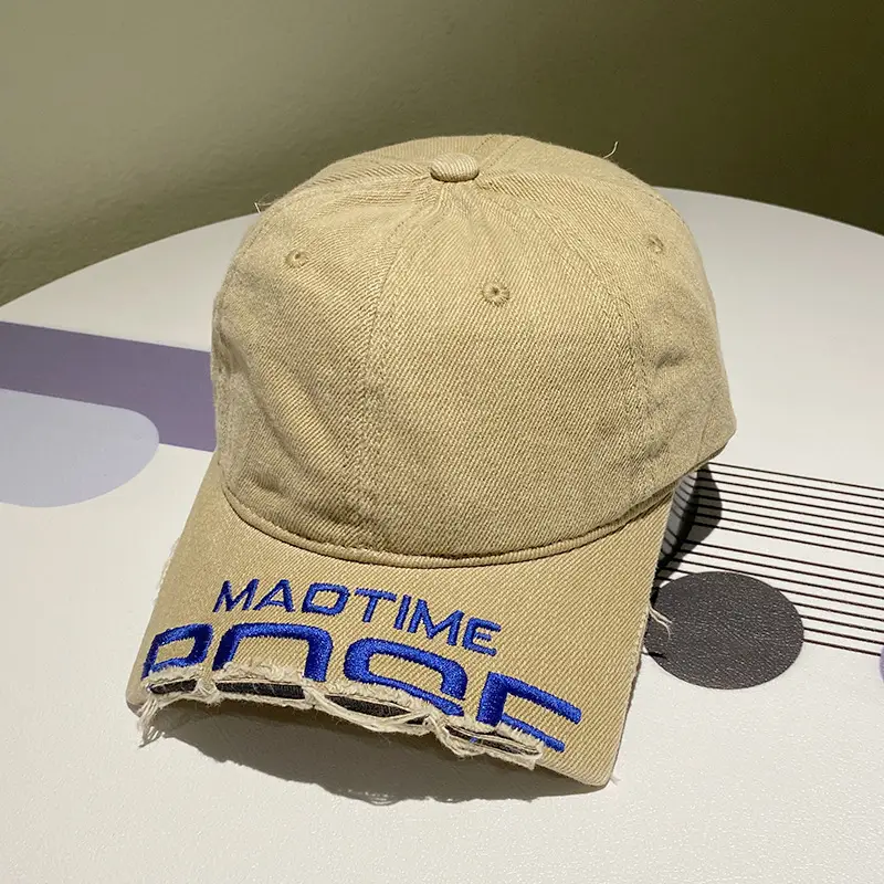 Women Distressed Denim Baseball Cap with Broken Eave & Embroidered Letter - Image 6