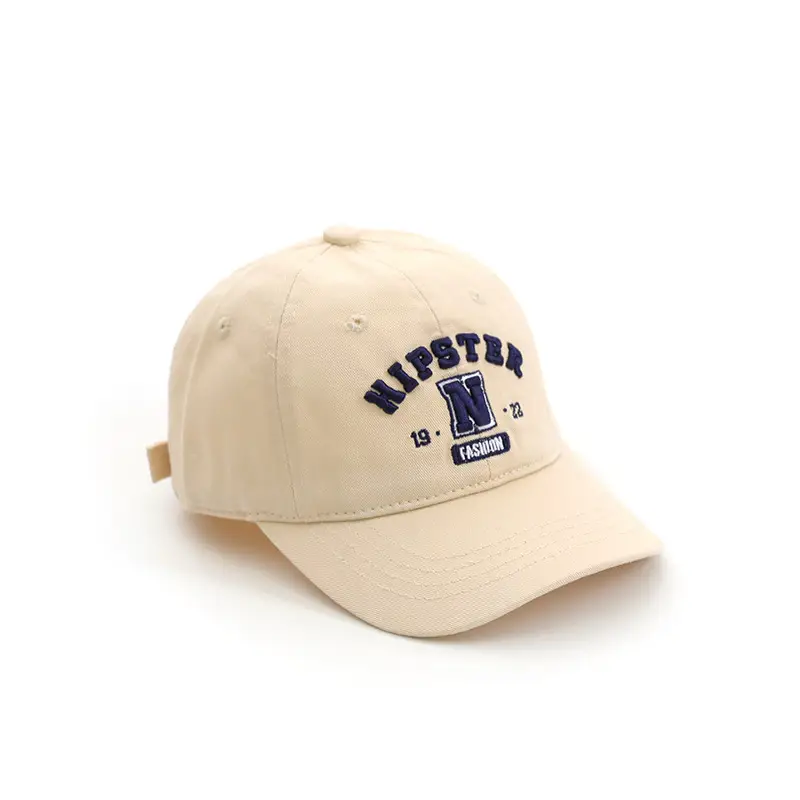Hipster Embroidered Baseball Cap for Boys Girls Beige - Image 11