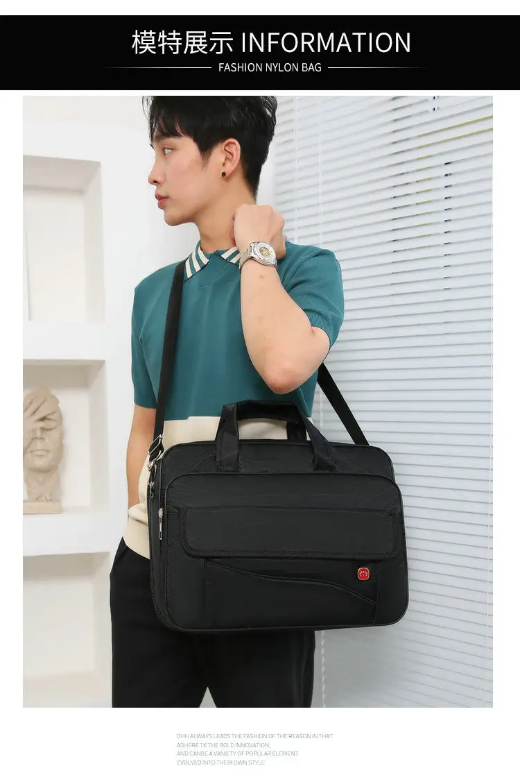 Oxford Cloth Men's 14" Business Backpack Black Multi Layer — feature 13