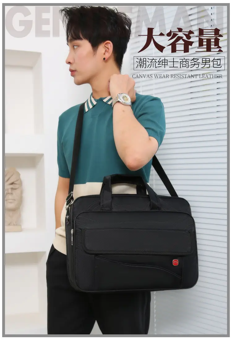 Oxford Cloth Men's 14" Business Backpack Black Multi Layer — feature 3