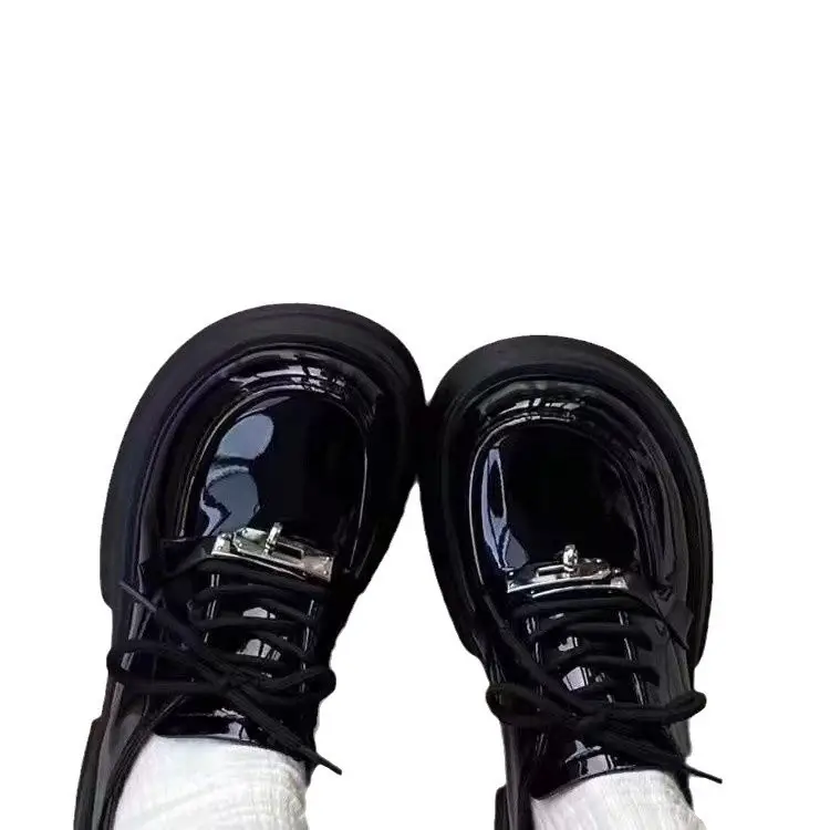 Thick Sole Height Increasing Small Leather Shoes Women's British Style 2025 New Spring Retro All-match Thick Heel Lace-up Lefu Single-layer Shoes - Image 7