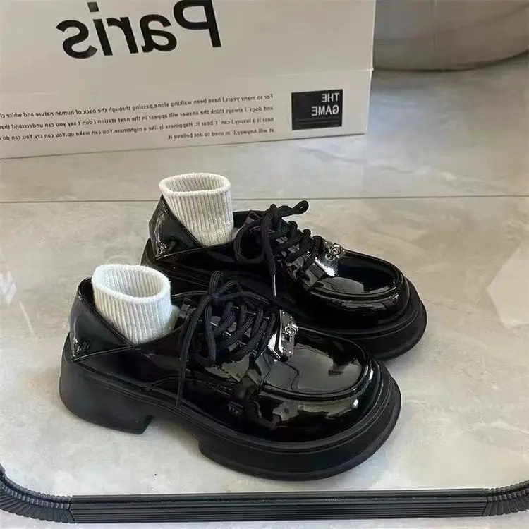 Thick Sole Height Increasing Small Leather Shoes Women's British Style 2025 New Spring Retro All-match Thick Heel Lace-up Lefu Single-layer Shoes — feature 4