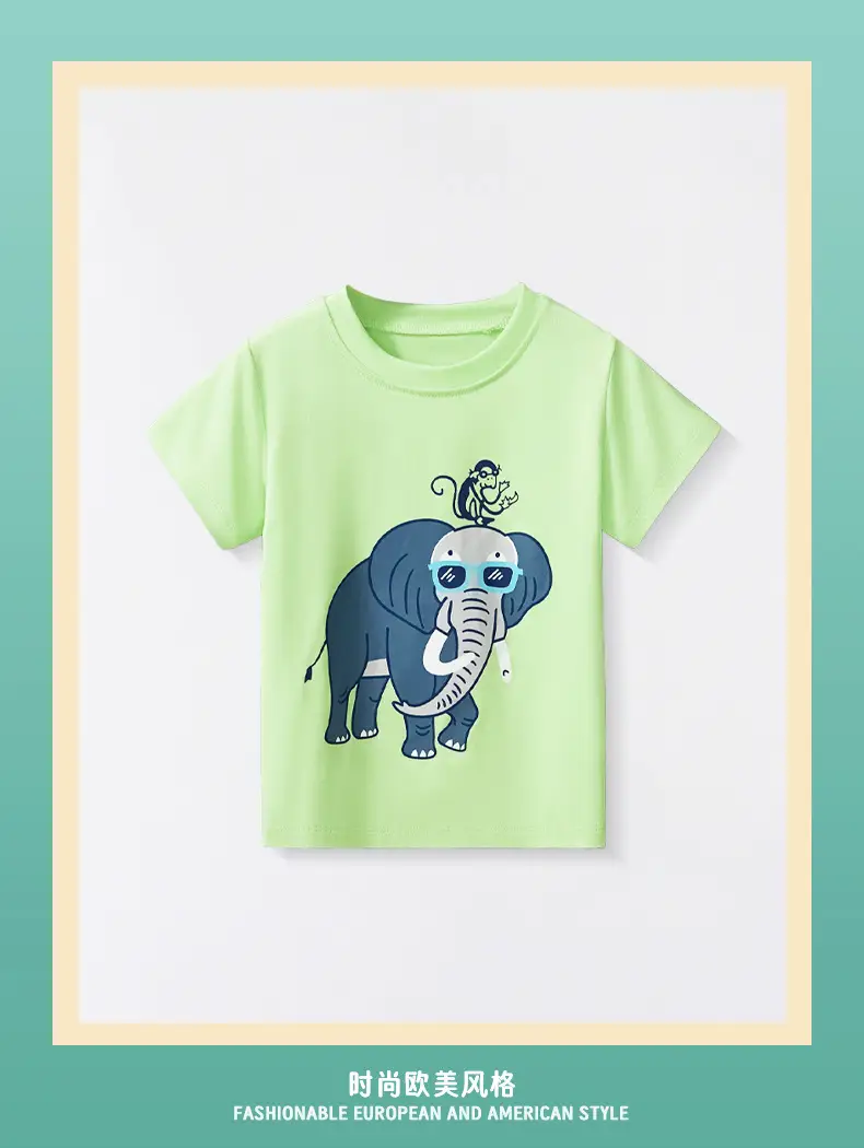 Green Cartoon Elephant T-Shirt for Boys Small Kids — feature 2