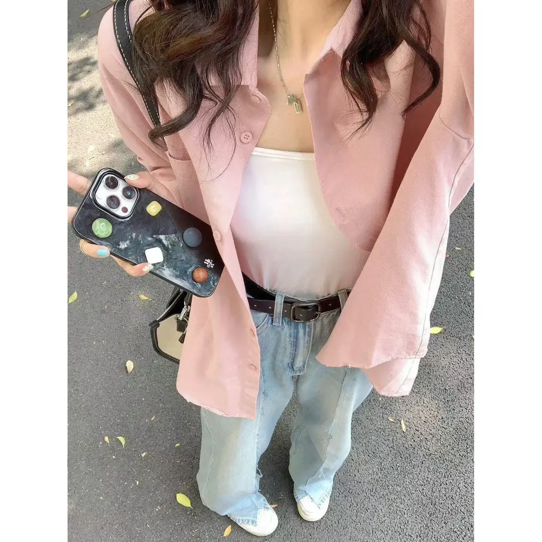 American Yellow Plaid Shirt Women's Spring New Dopamine Shirt Jacket Loose Casual Retro Couple Top