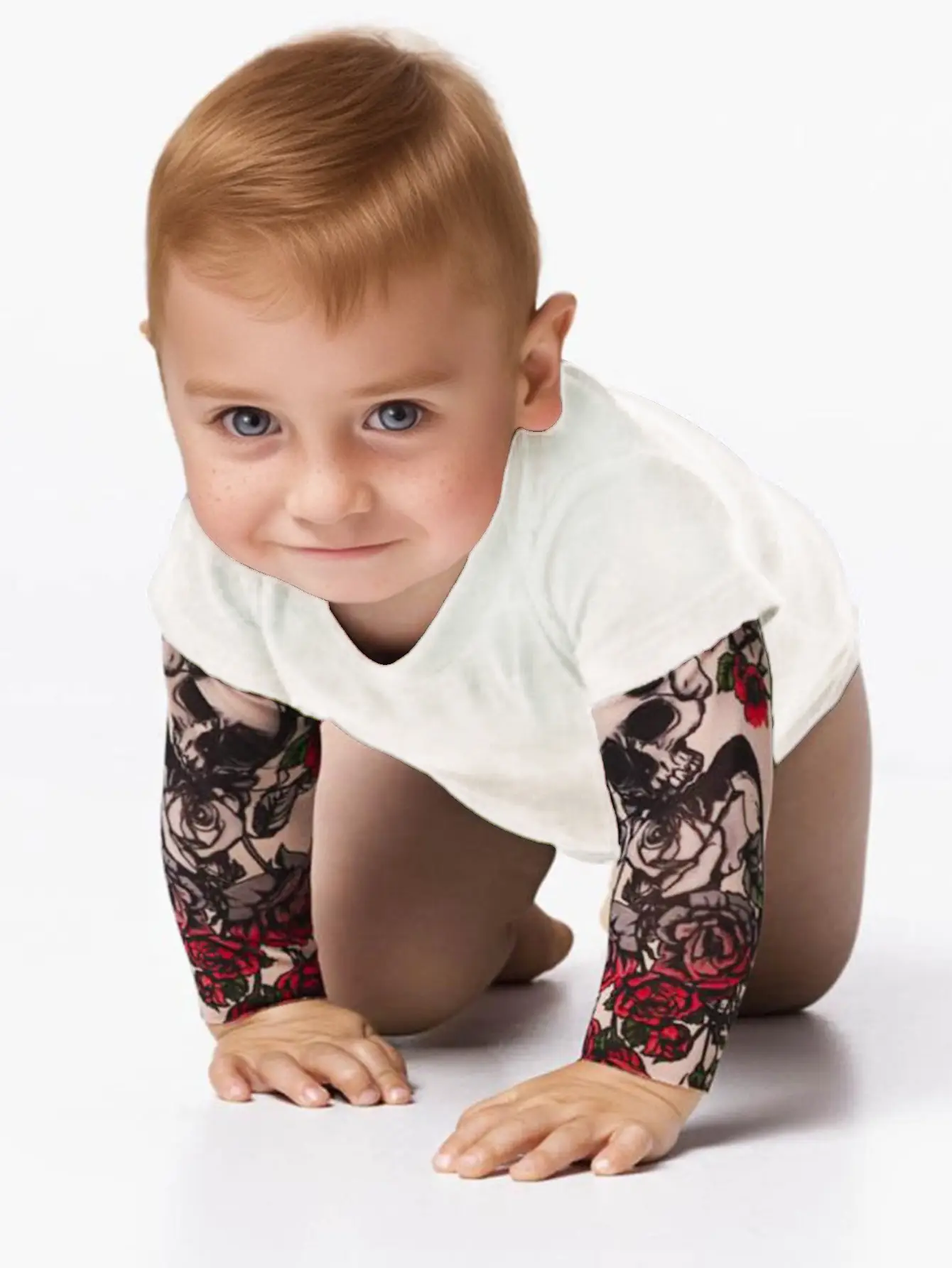 Black Floral Sleeve Baby Onesie with Buttons