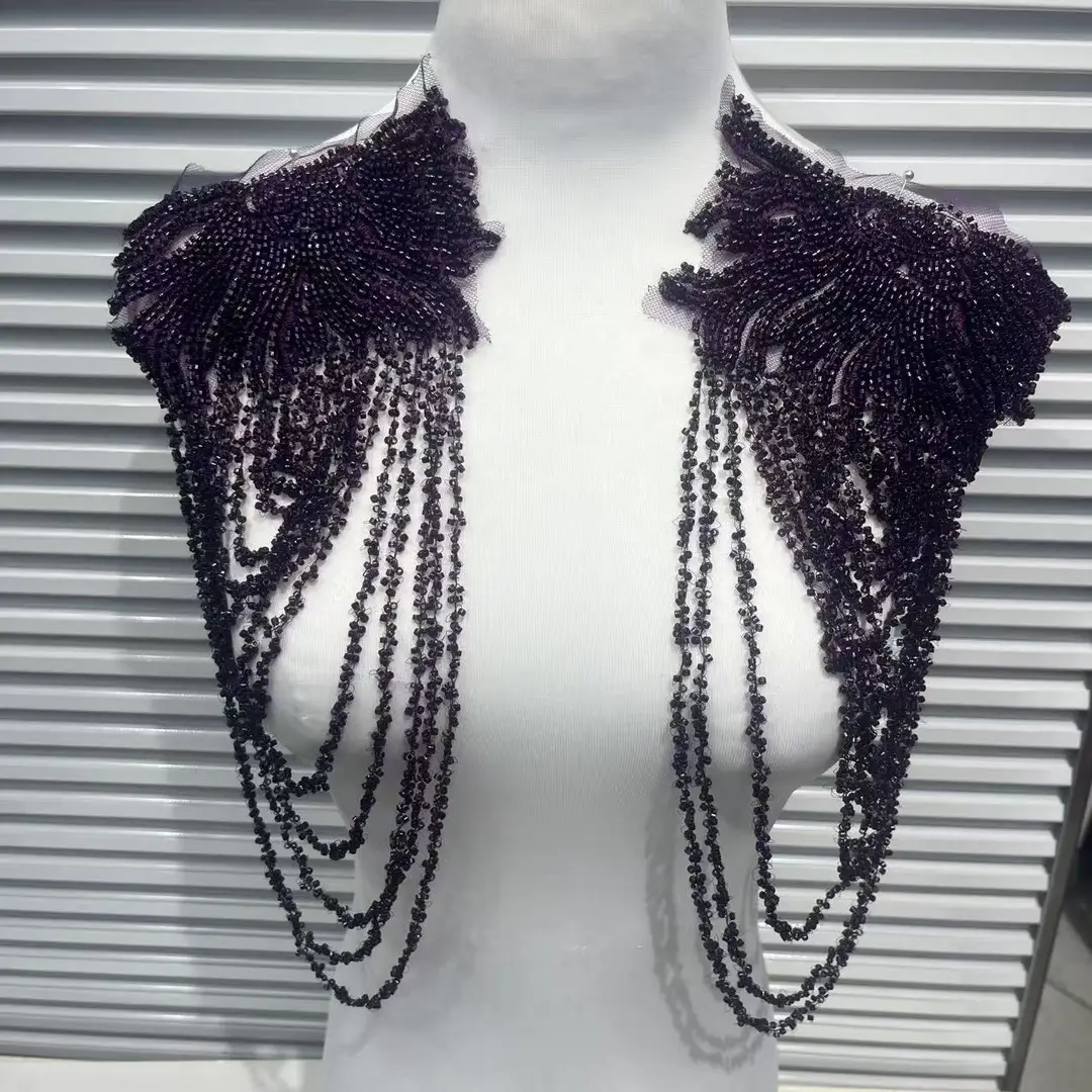 European and American Foreign Trade Explosions Retro Heavy Embroidered Tassel Stereo Crystal Pendant Beaded Wedding Dress Shoulder Cloth Stickers