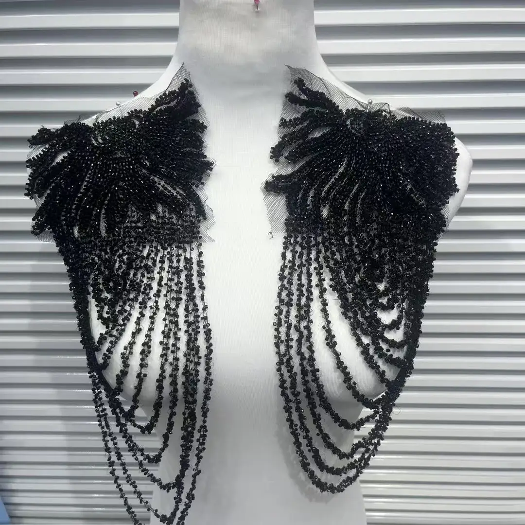 European and American Foreign Trade Explosions Retro Heavy Embroidered Tassel Stereo Crystal Pendant Beaded Wedding Dress Shoulder Cloth Stickers