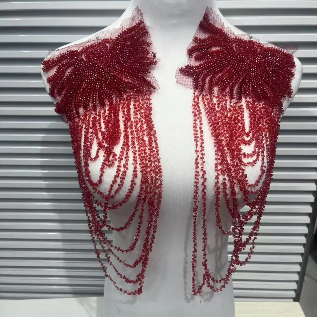 European and American Foreign Trade Explosions Retro Heavy Embroidered Tassel Stereo Crystal Pendant Beaded Wedding Dress Shoulder Cloth Stickers