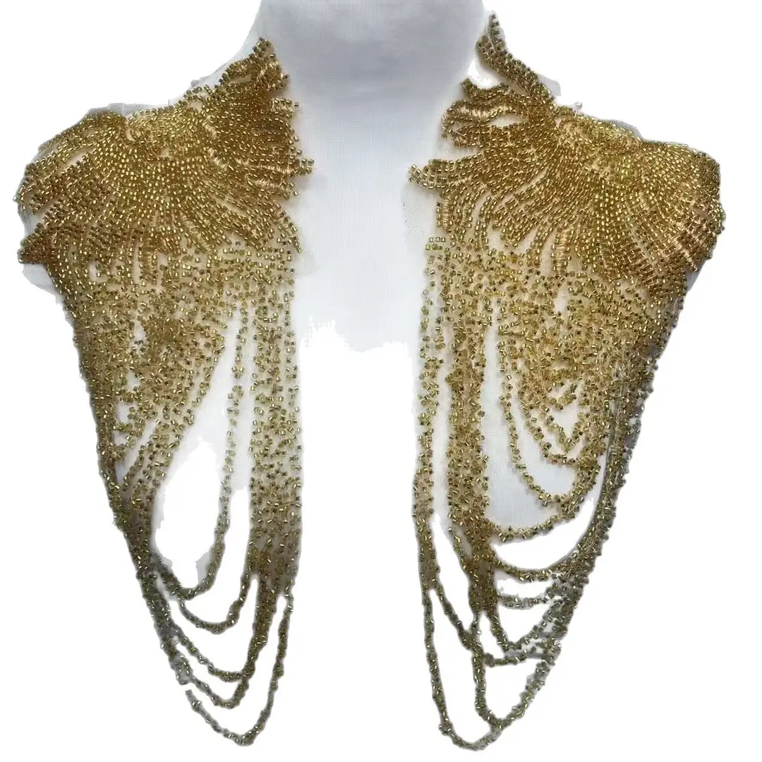 European and American Foreign Trade Explosions Retro Heavy Embroidered Tassel Stereo Crystal Pendant Beaded Wedding Dress Shoulder Cloth Stickers
