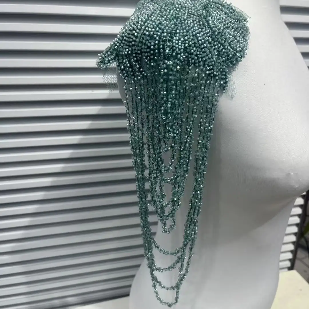 European and American Foreign Trade Explosions Retro Heavy Embroidered Tassel Stereo Crystal Pendant Beaded Wedding Dress Shoulder Cloth Stickers — feature 12