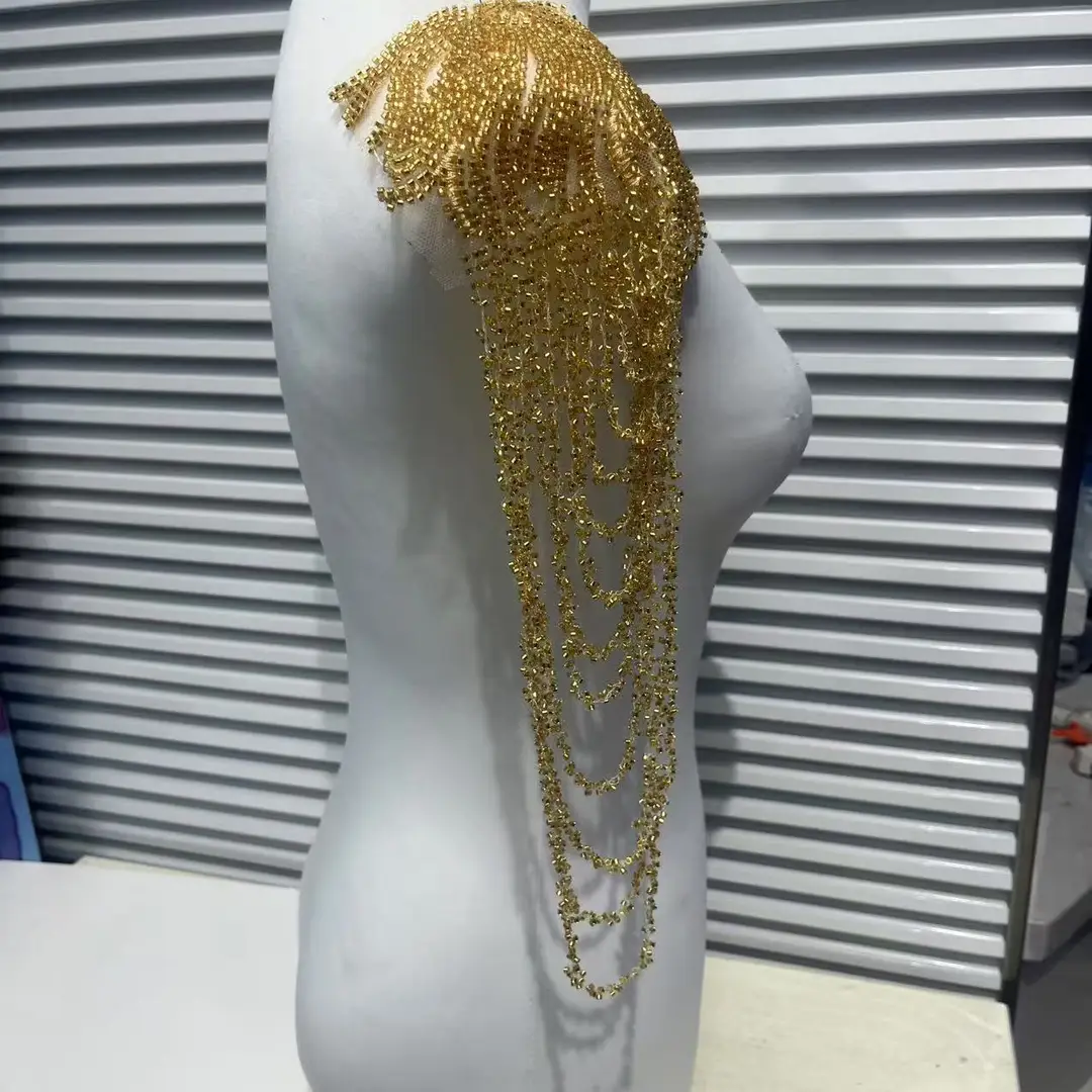 European and American Foreign Trade Explosions Retro Heavy Embroidered Tassel Stereo Crystal Pendant Beaded Wedding Dress Shoulder Cloth Stickers — feature 8