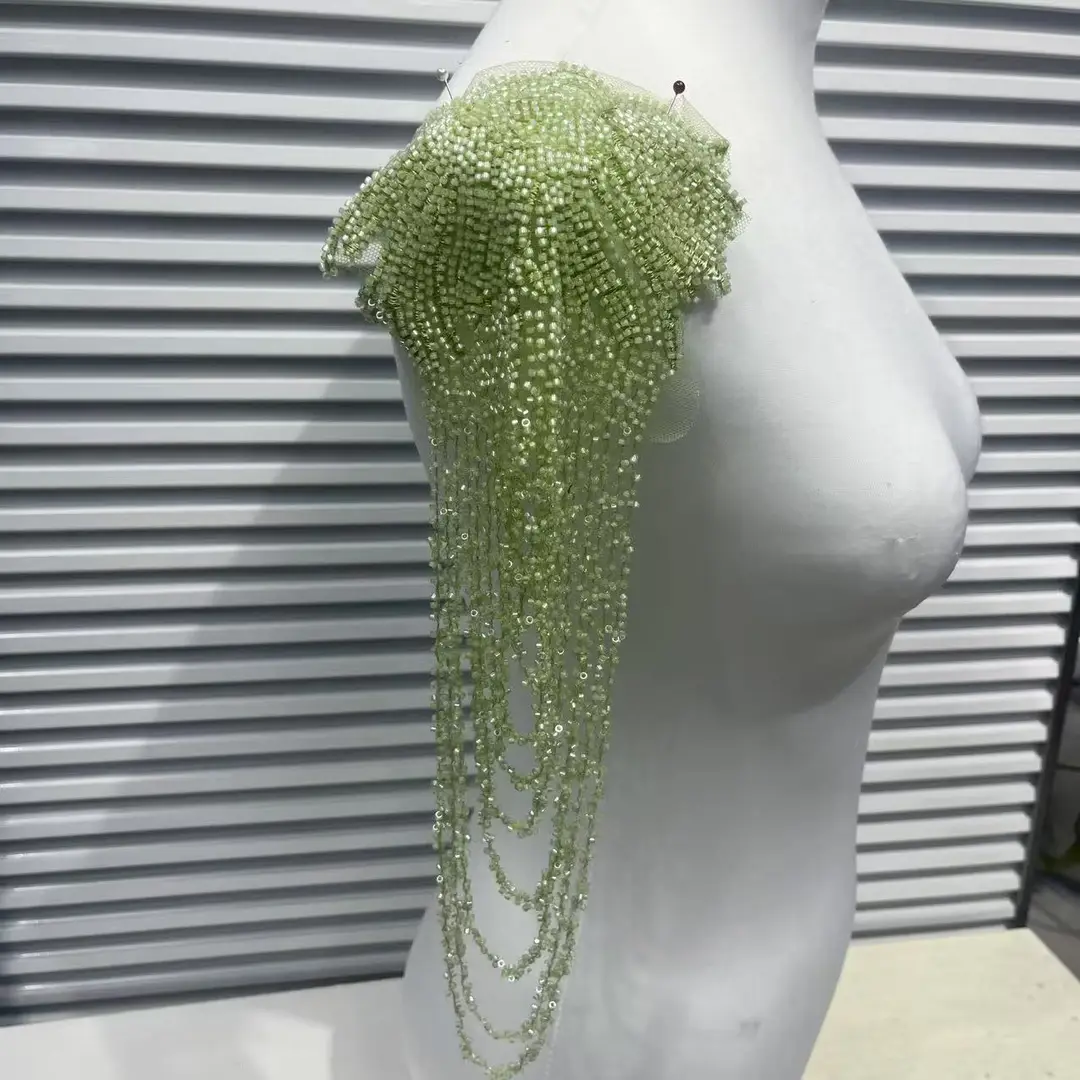 European and American Foreign Trade Explosions Retro Heavy Embroidered Tassel Stereo Crystal Pendant Beaded Wedding Dress Shoulder Cloth Stickers