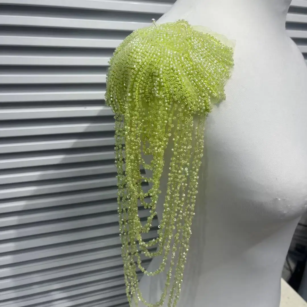 European and American Foreign Trade Explosions Retro Heavy Embroidered Tassel Stereo Crystal Pendant Beaded Wedding Dress Shoulder Cloth Stickers