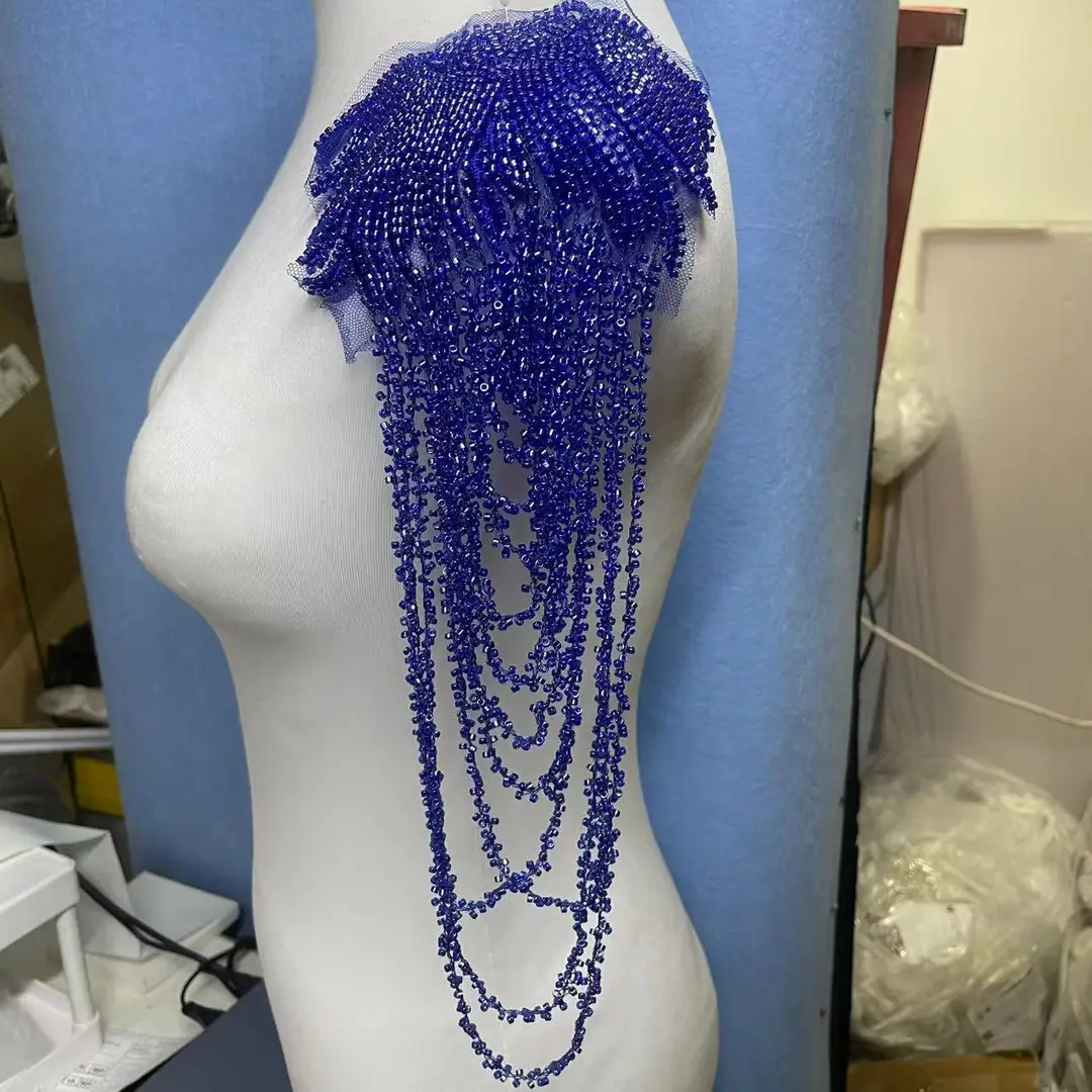 European and American Foreign Trade Explosions Retro Heavy Embroidered Tassel Stereo Crystal Pendant Beaded Wedding Dress Shoulder Cloth Stickers