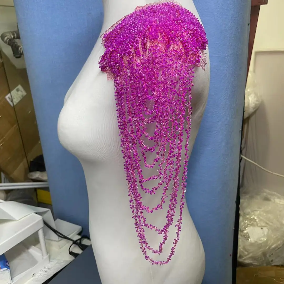 European and American Foreign Trade Explosions Retro Heavy Embroidered Tassel Stereo Crystal Pendant Beaded Wedding Dress Shoulder Cloth Stickers