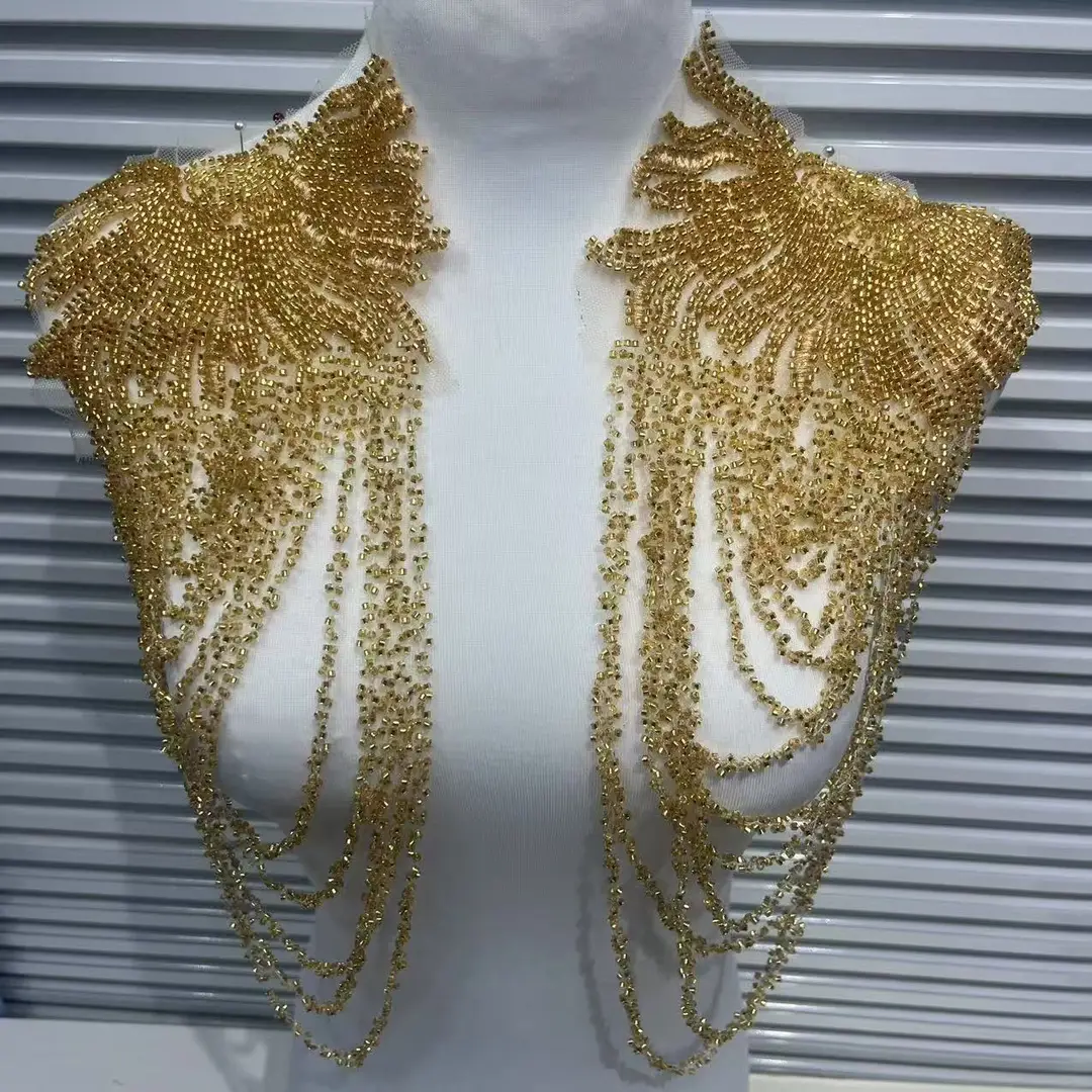 European and American Foreign Trade Explosions Retro Heavy Embroidered Tassel Stereo Crystal Pendant Beaded Wedding Dress Shoulder Cloth Stickers