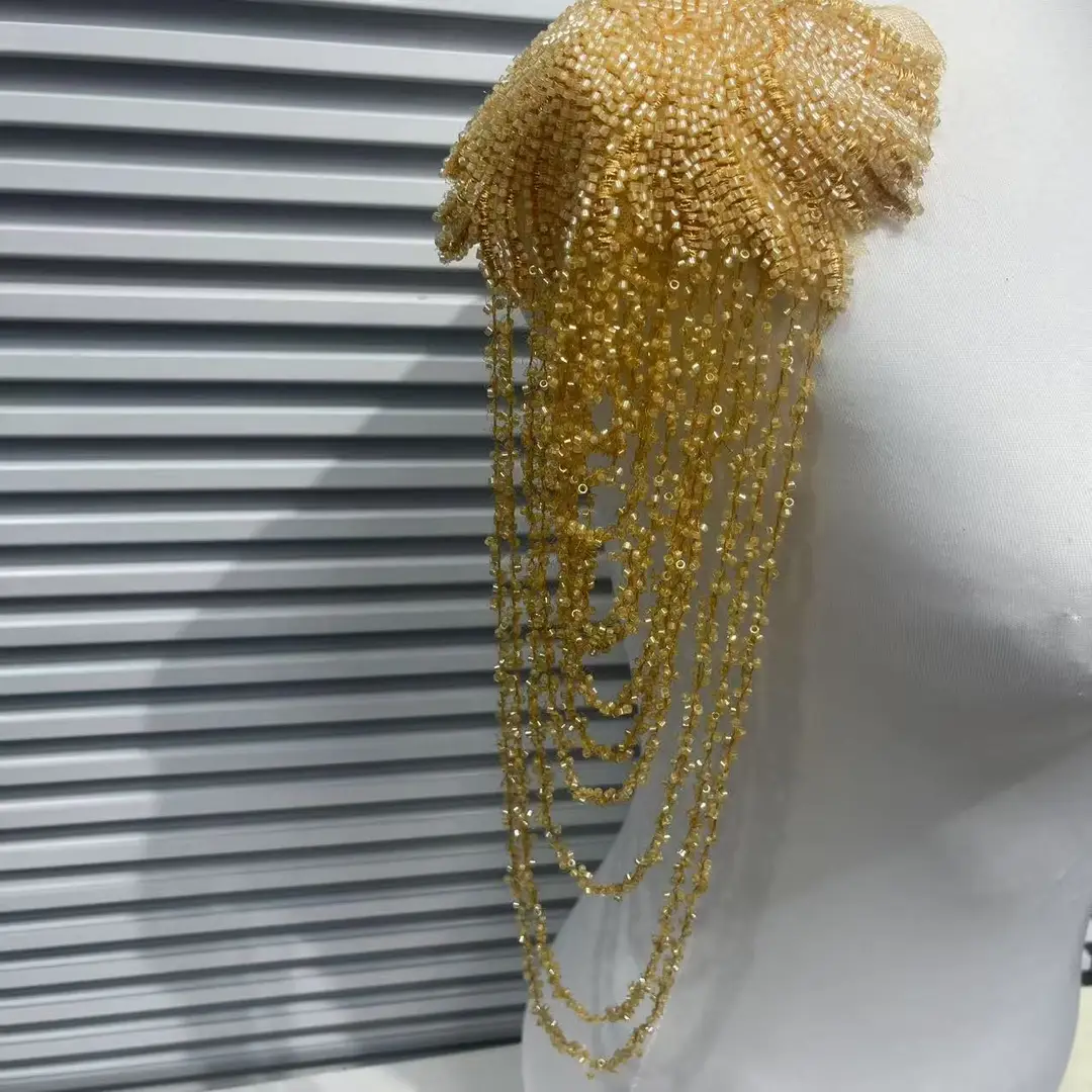European and American Foreign Trade Explosions Retro Heavy Embroidered Tassel Stereo Crystal Pendant Beaded Wedding Dress Shoulder Cloth Stickers