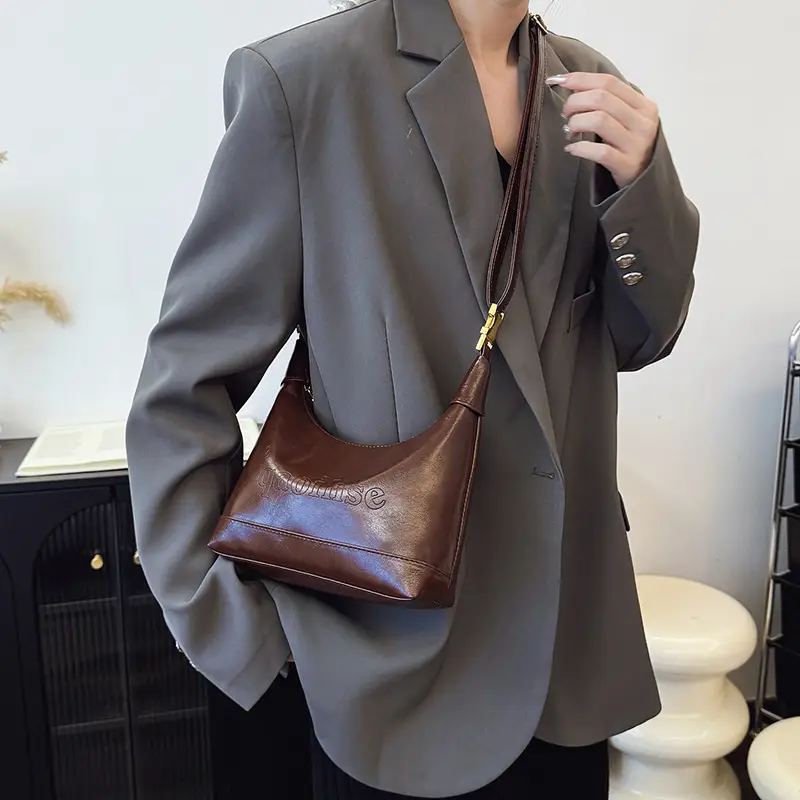 Women's Niche Shoulder Bag Brown Leather 2025 Spring - Image 6