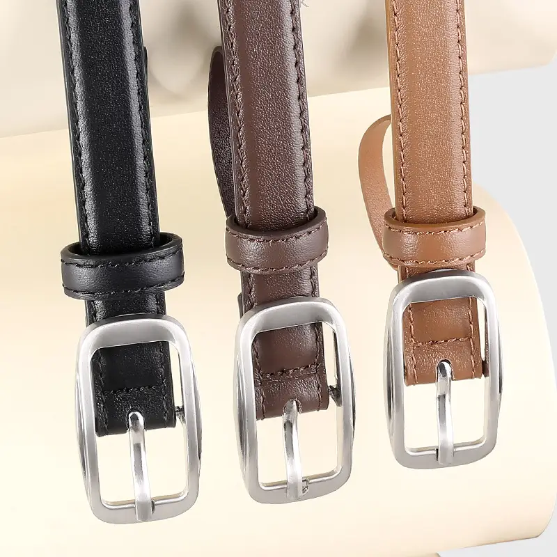 Black Genuine Leather Women's Belt with Square Buckle - Image 5