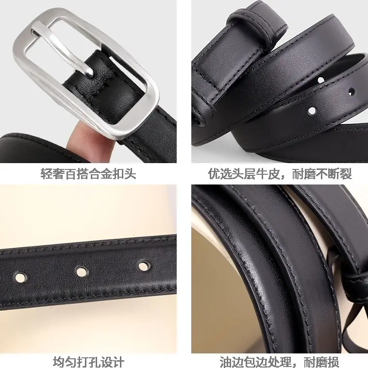 Black Genuine Leather Women's Belt with Square Buckle - Image 6