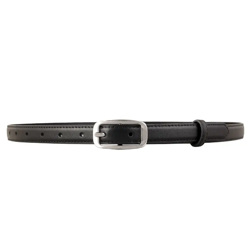 Black Genuine Leather Women's Belt with Square Buckle - Image 8