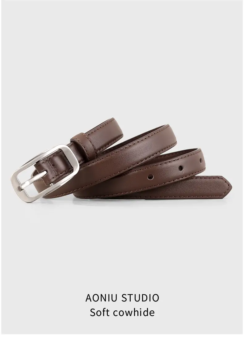 Black Genuine Leather Women's Belt with Square Buckle — feature 13