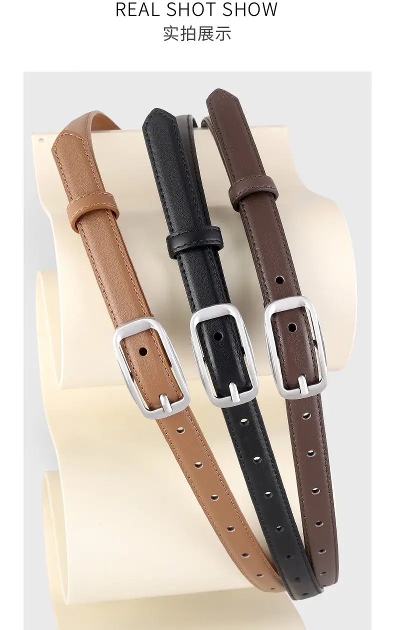 Black Genuine Leather Women's Belt with Square Buckle — feature 14